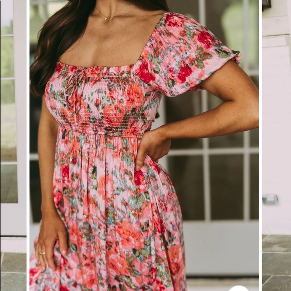 Floral Printed Puff Sleeve Midi Dress - Picture 2 of 4